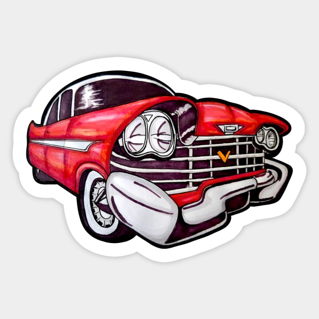 Vintage Red Muscle Car Sticker by CuddlyChimera